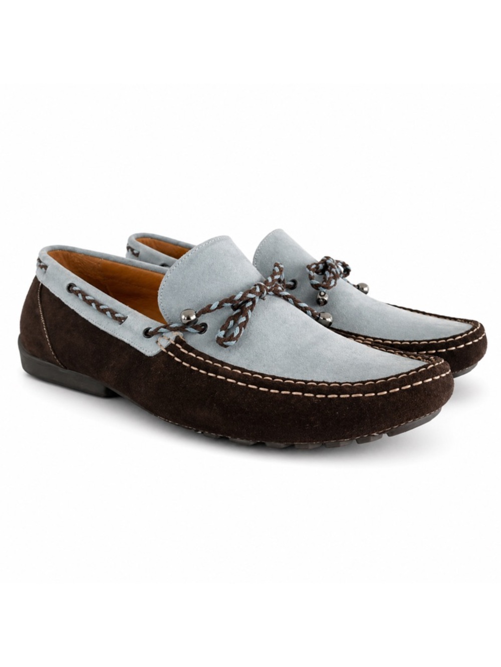 Mezlan Palermo Suede Loafers Two Tone Blue Brown Leather Dress Shoes